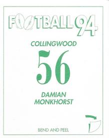 1994 Select AFL Stickers #56 Damian Monkhorst Back